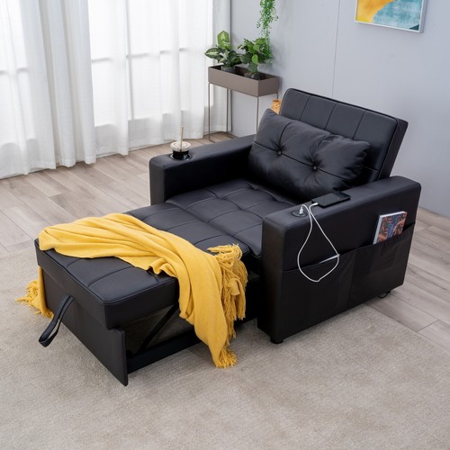 Linen faux leather sofa bed - leather,